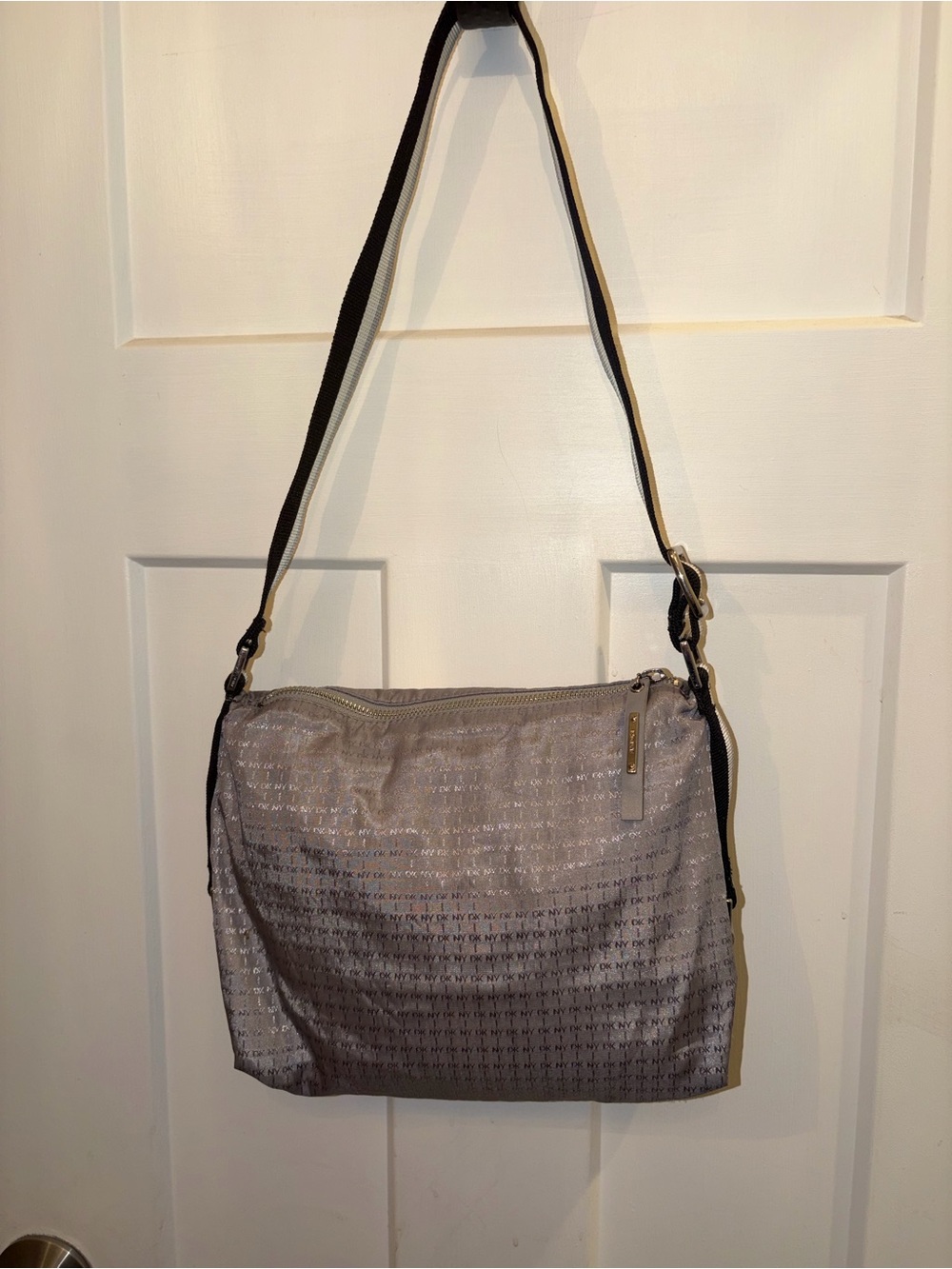 DKNY Light Gray Shoulder Bag with Subtle Logo Print